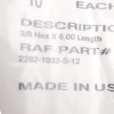 New Lot of 10 RAF Electronic Hardware 2282-1032-S-12 Hex Standoff 6in, Thread 10-32