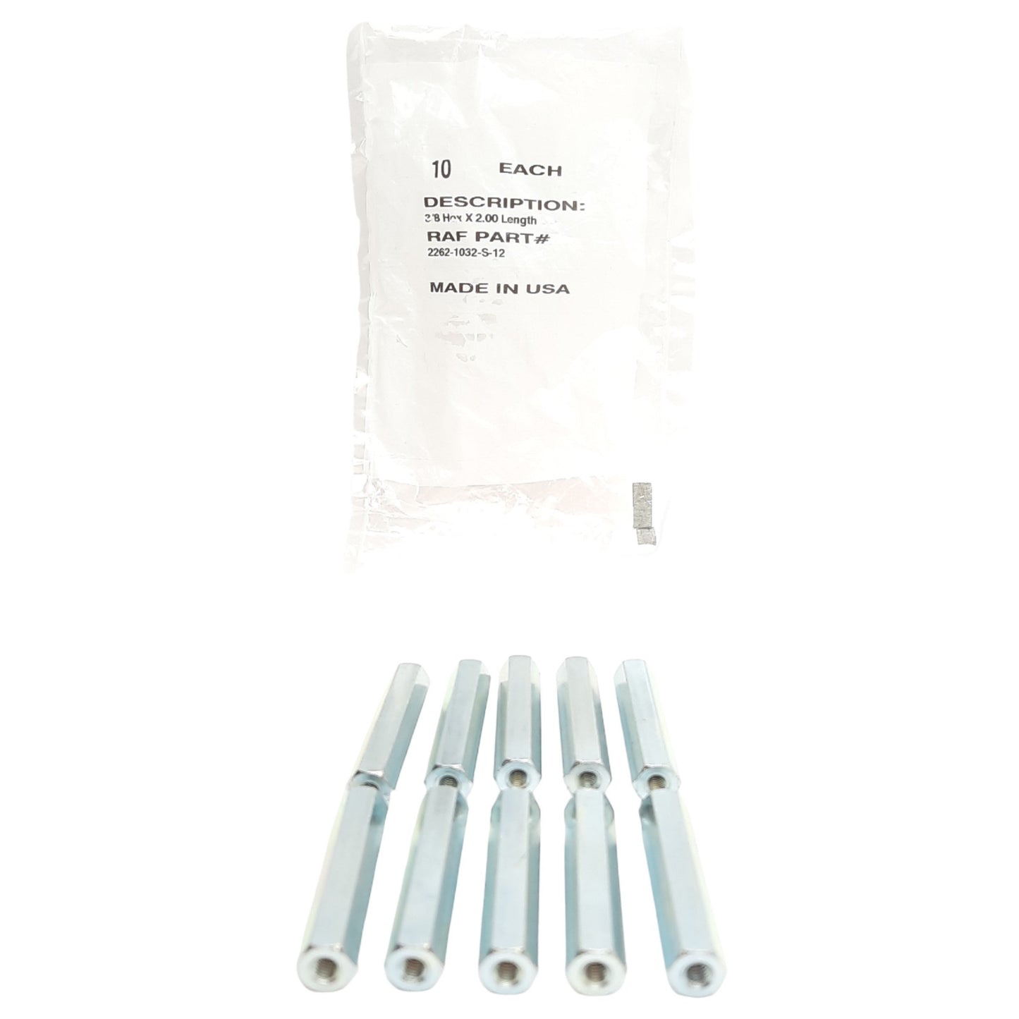 New Lot of 10 RAF Electronic Hardware 2262-1032-S-12 Hex Standoff 2in, 10-32