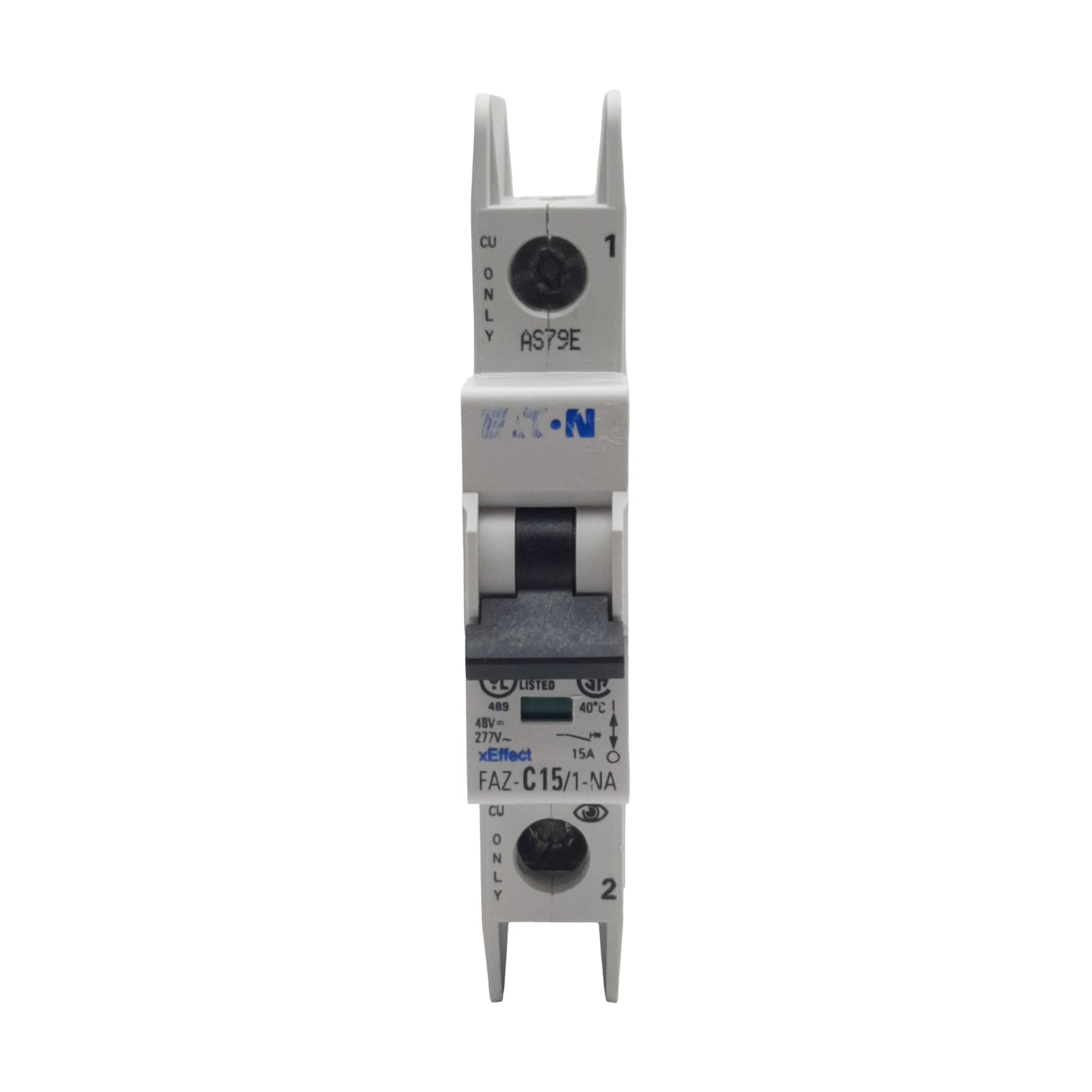 Used Eaton FAZ-C15/1-NA-SP Circuit Breaker 1-Pole, 15A 48VDC/277VAC, DIN Rail
