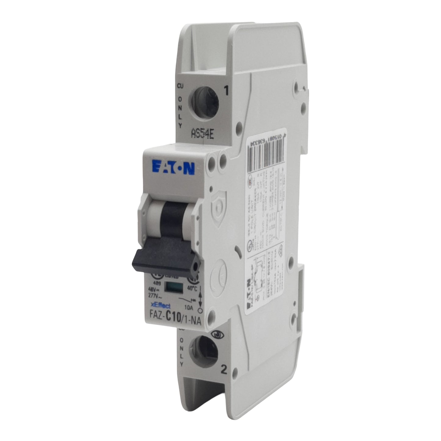 Used Eaton FAZ-C10/1-NA-SP Circuit Breaker, 1-Pole, 10A 48VDC/277VAC, DIN Rail
