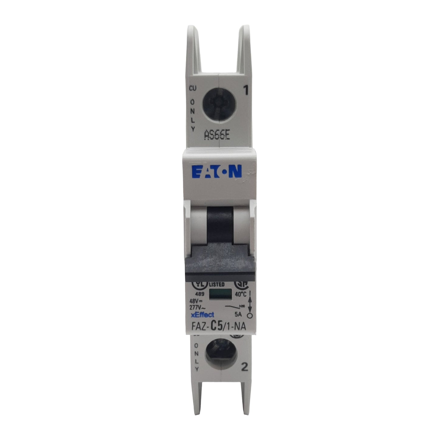Used Eaton FAZ-C5/1-NA-SP Circuit Breaker, 1-Pole, 5A 48VDC/277VAC, DIN Rail