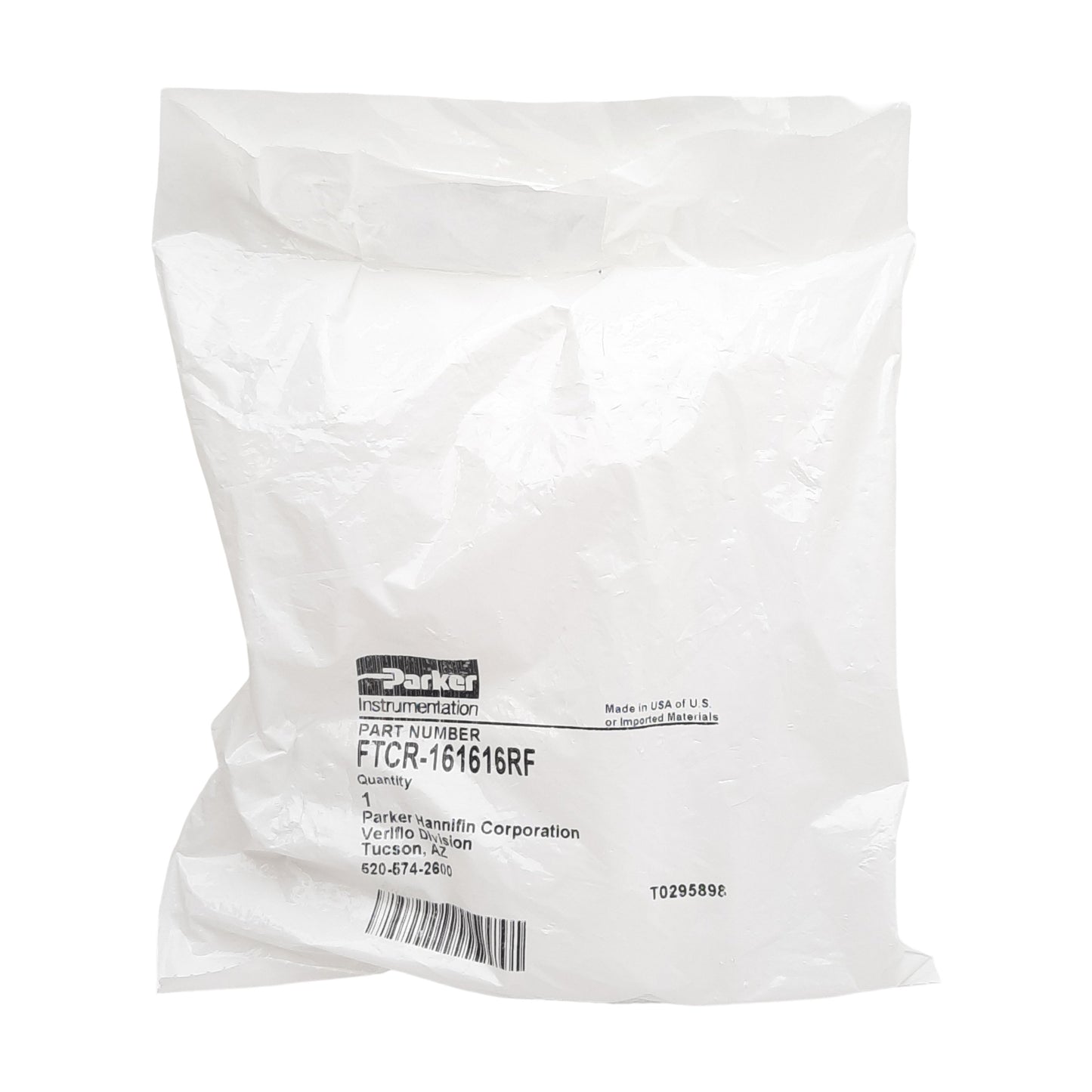 New Parker FTCR-161616RF Tee PFA Tube Fitting, ø1in x ø1in x ø1in Tube, 125psig