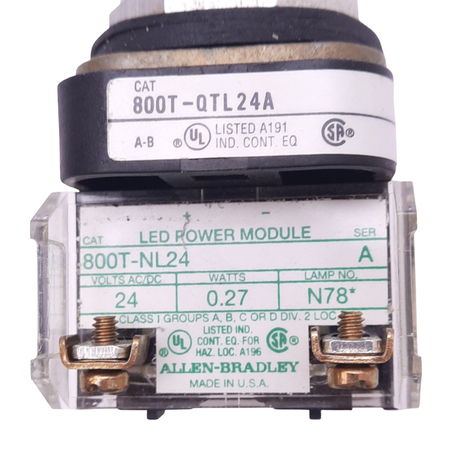 Used Allen Bradley 800T-QTL24A Illuminated Pushbutton, ø30mm, 1NO 1NC, 600V 10A Max