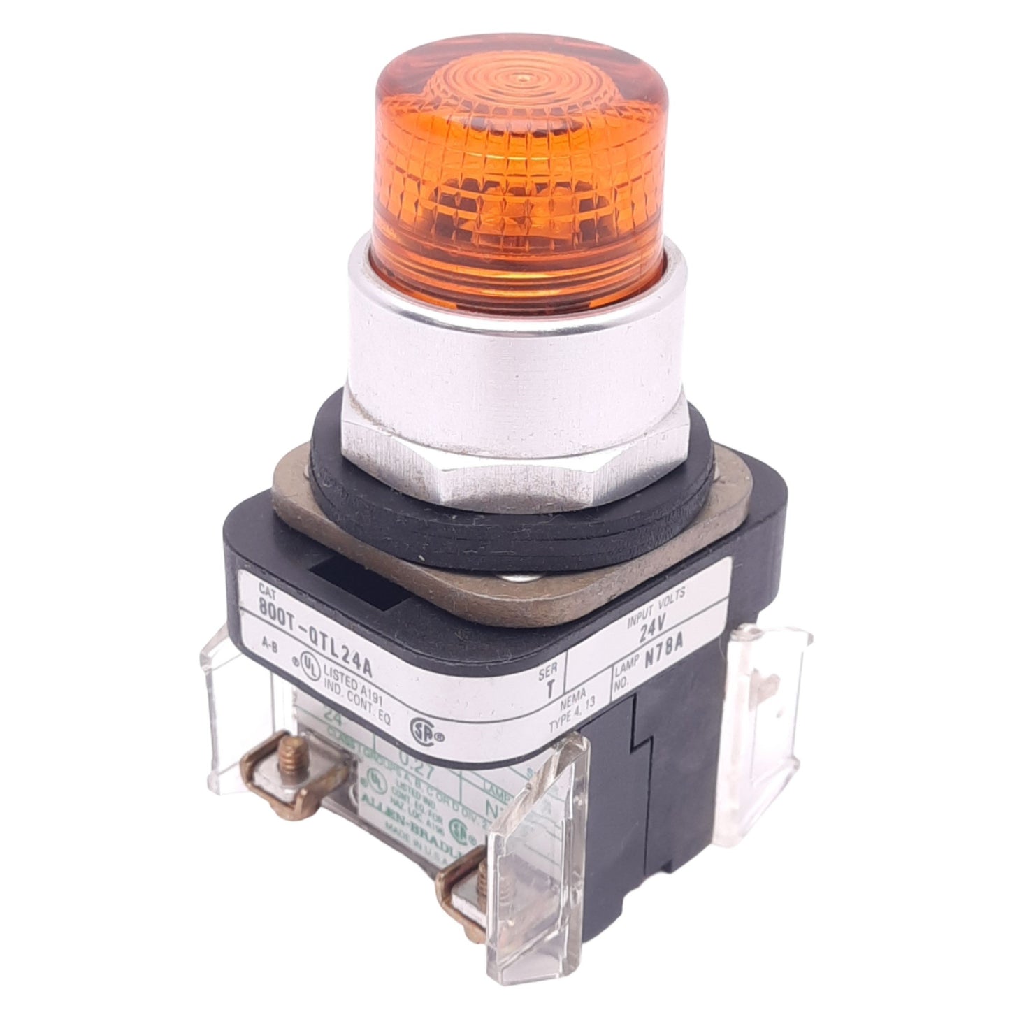 Used Allen Bradley 800T-QTL24A Illuminated Pushbutton, ø30mm, 1NO 1NC, 600V 10A Max