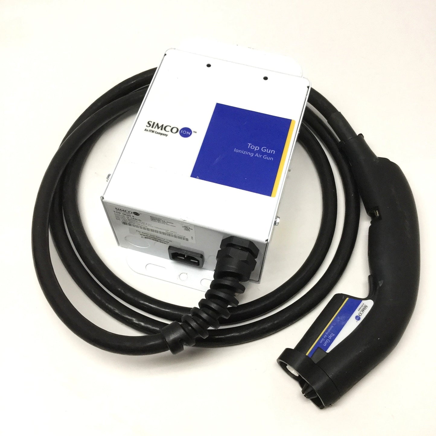 Used Simco Top Gun 3 4005105 Air Ionizer, 120VAC, 100psi, 7ft Cable/Hose, 7.4scfm