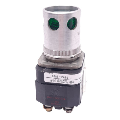 Used Allen Bradley 800T-PA16 Green Illuminated Pushbutton, ø30mm, 1NO 1NC, 600VAC 10A