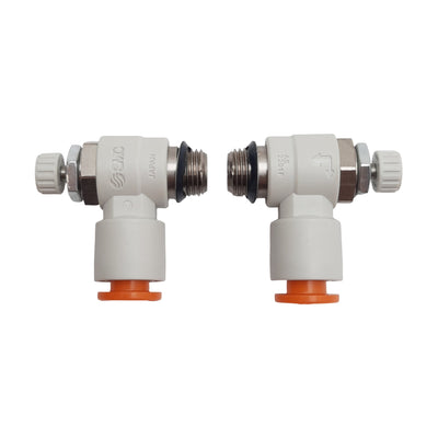 New Lot of 2 SMC AS2201F-U01-07 Flow Control Elbow Fitting, 1/8in Uni x 1/4in Tube