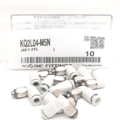 New Lot of 10 SMC KQ2L04-M5N Elbow Fitting, ø4mm One-Touch Tube x M5 Male, 1MPa