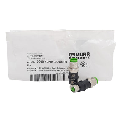 New Lot of 2 Murrelektronik 7000-42201-0000000 Connector, 3-Pin M12 M x 3-Pin M8 F