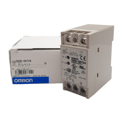 New Omron S82K-00724 Power Supply, 100-240VAC In, 0.3A 24VDC Out, DIN Rail