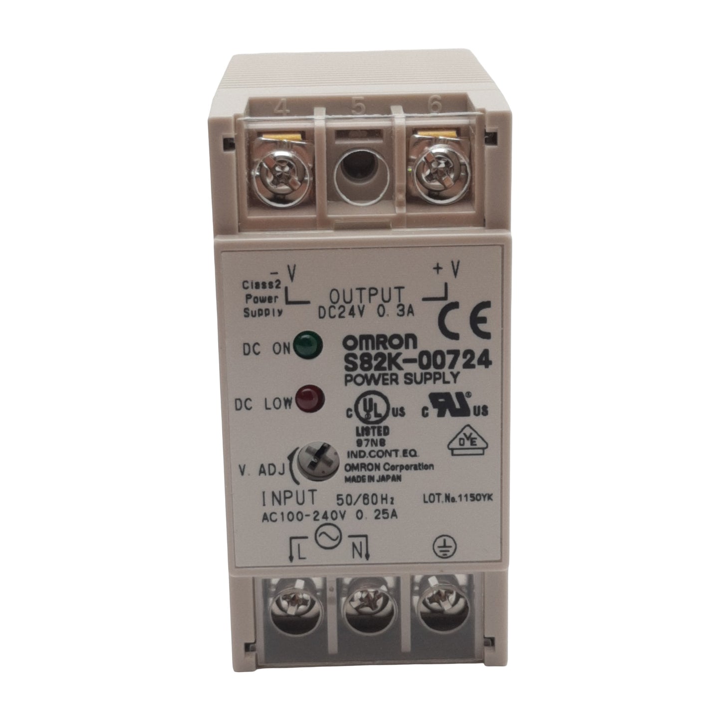 New Omron S82K-00724 Power Supply, 100-240VAC In, 0.3A 24VDC Out, DIN Rail
