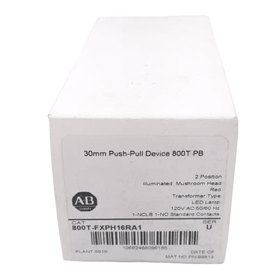 New Allen Bradley 800T-FXPH16RA1 Push/Pull E-Stop Button, ø30mm, 1NO+1NCLB, 600V 10A