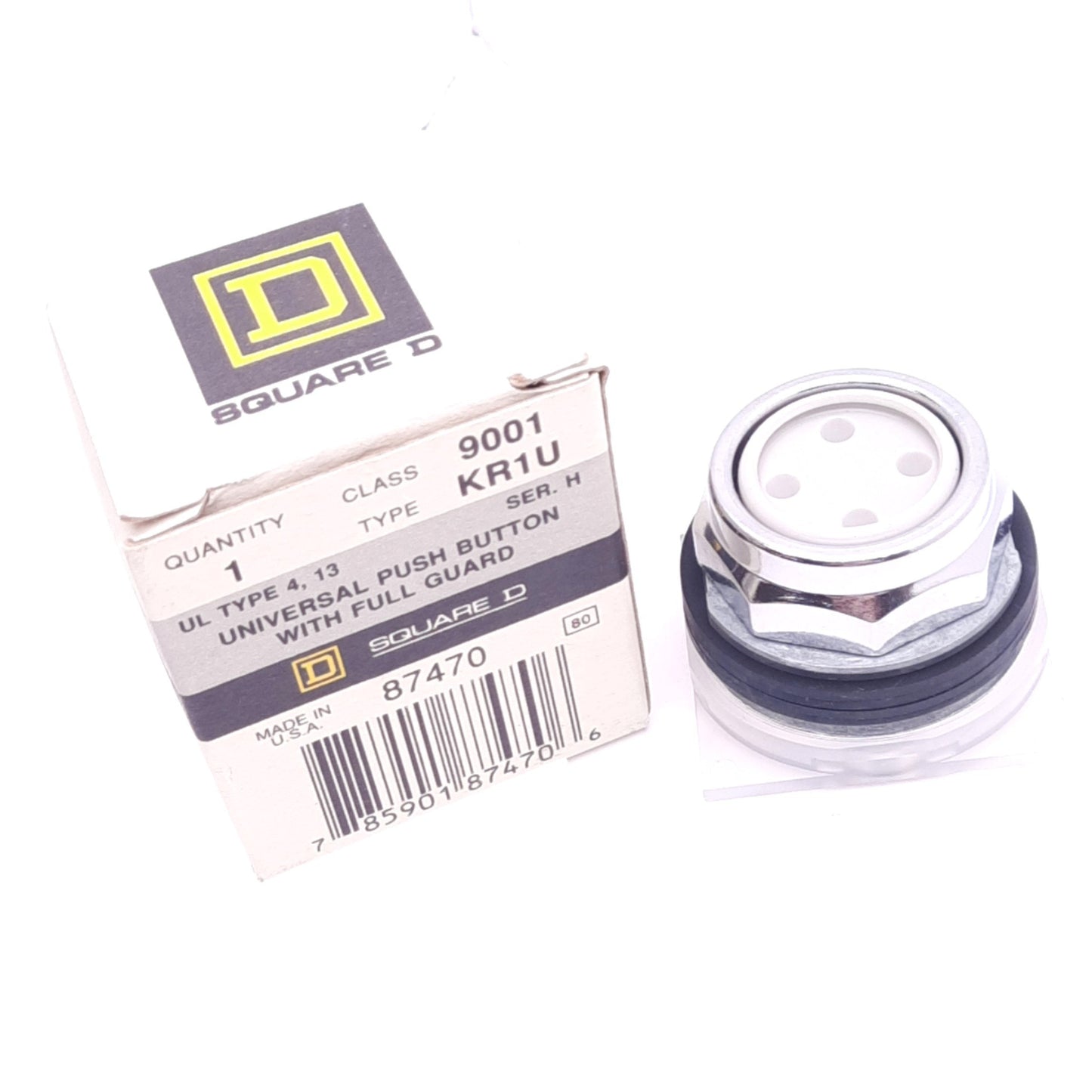 New Square D 9001KR1U Flush Push Button Momentary Switch w/ Guard, ø30mm Mounting