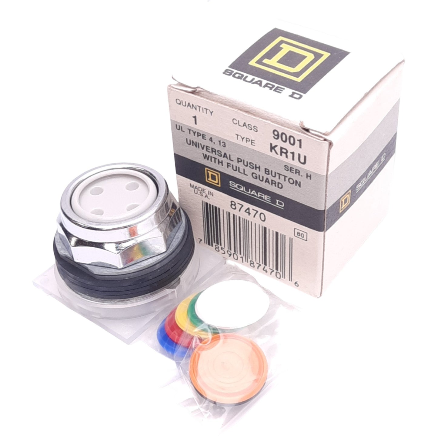 New Square D 9001KR1U Flush Push Button Momentary Switch w/ Guard, ø30mm Mounting