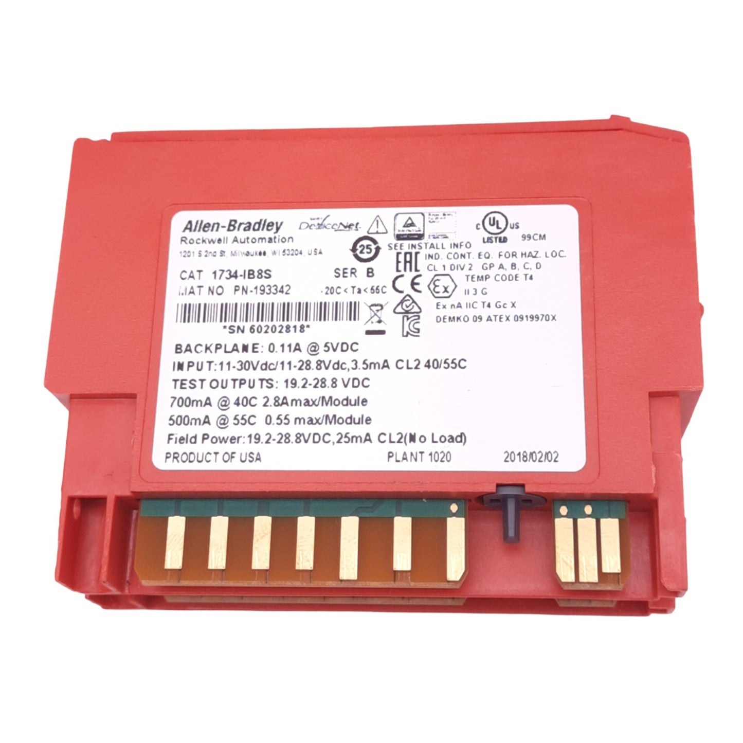 Used Allen Bradley 1734-IB8S POINT I/O Guard Input Module, 8-Input, Sinking, 24VDC