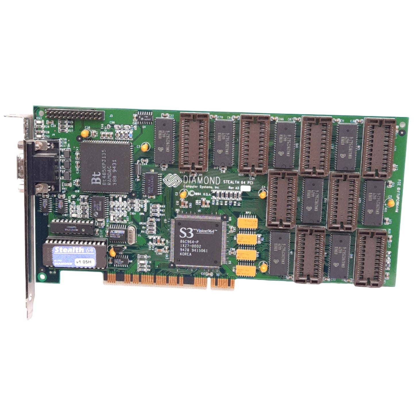 Used Diamond Stealth 64 PCI v1.05H Video Card, S3 Vision964, 4MB VRAM, VGA, PCI
