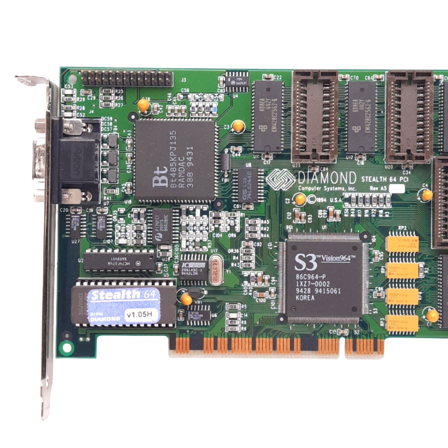 Used Diamond Stealth 64 PCI v1.05H Video Card, S3 Vision964, 4MB VRAM, VGA, PCI