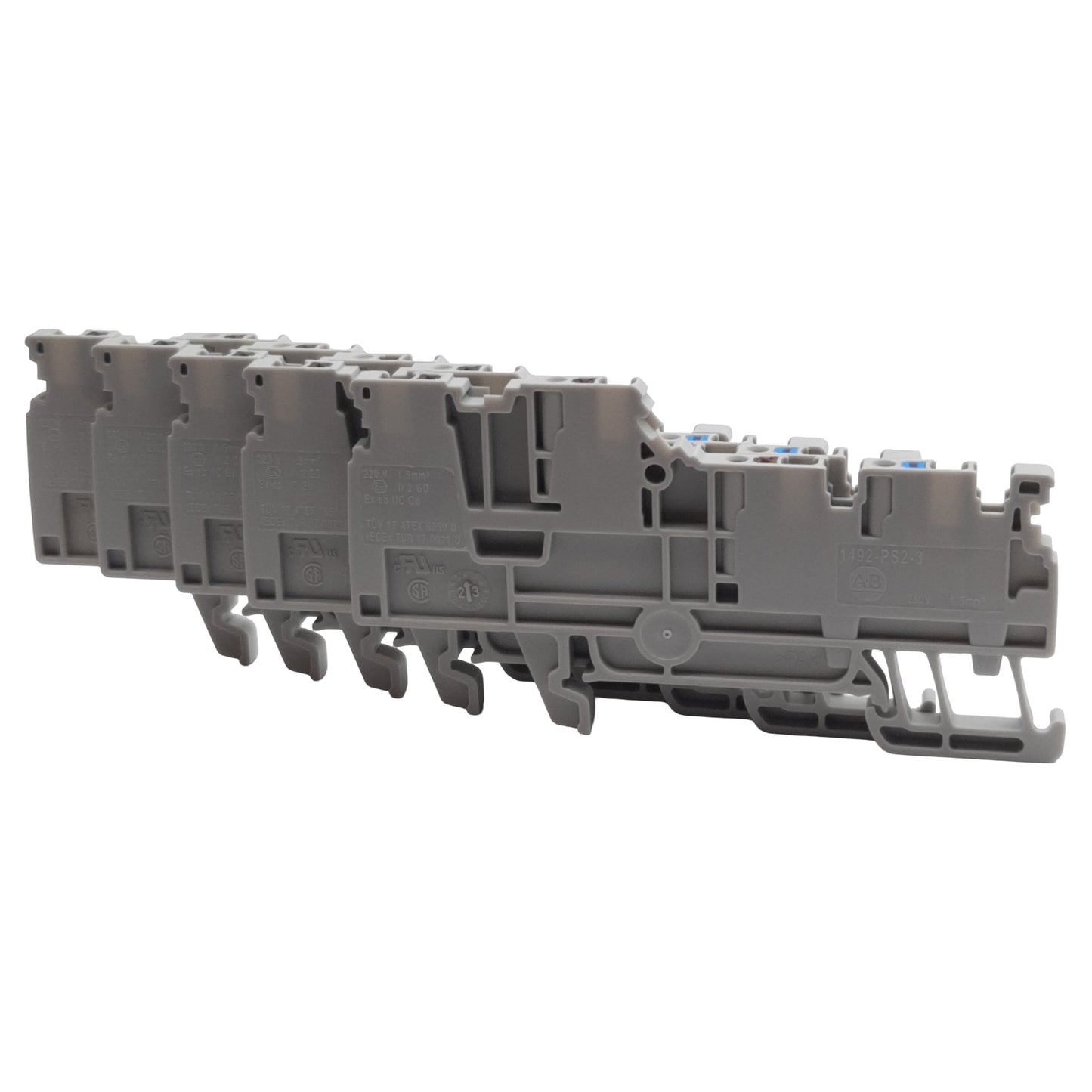 New Lot of 5 Allen Bradley 1492-PS2-3 Terminal Block, 4-Pole, 13A 150VAC/VDC, 3.5mm