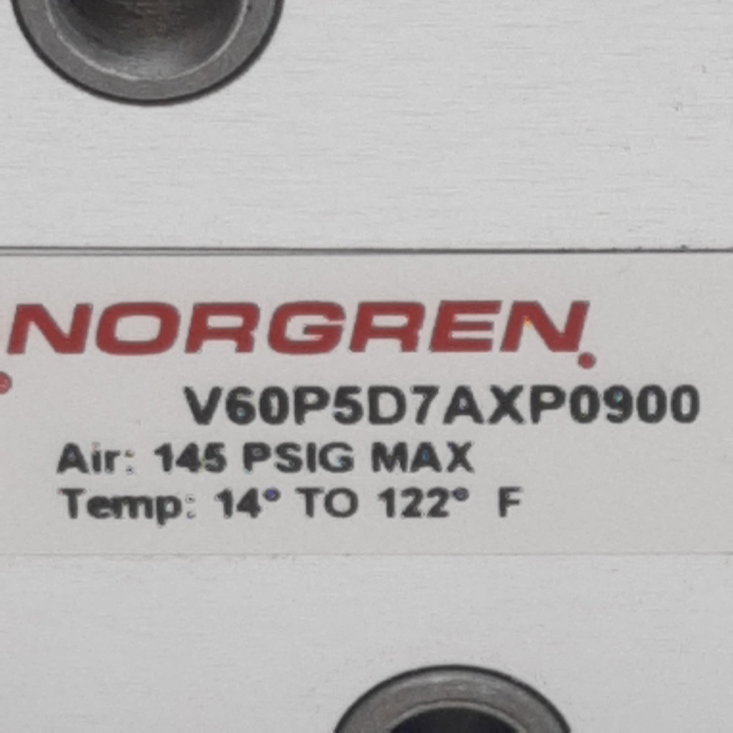 Used Norgren V60P5D7A-XP0900 Air Pilot Valve, 5/2-Way, 1/8in NPT, 26scfm, -13~145psi