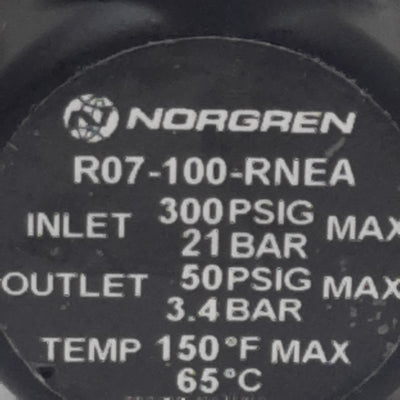 New Norgren R07-100-RNEA Pressure Regulator, 300psi In, 50psi Out, 14scfm, 1/8in PTF