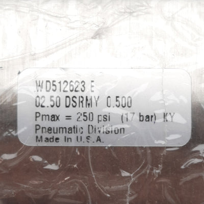 New Parker 02.50DSRMY0.500 Pneumatic Cylinder ø2-1/2in Bore, 0.5in Stroke, 1/4in NPT