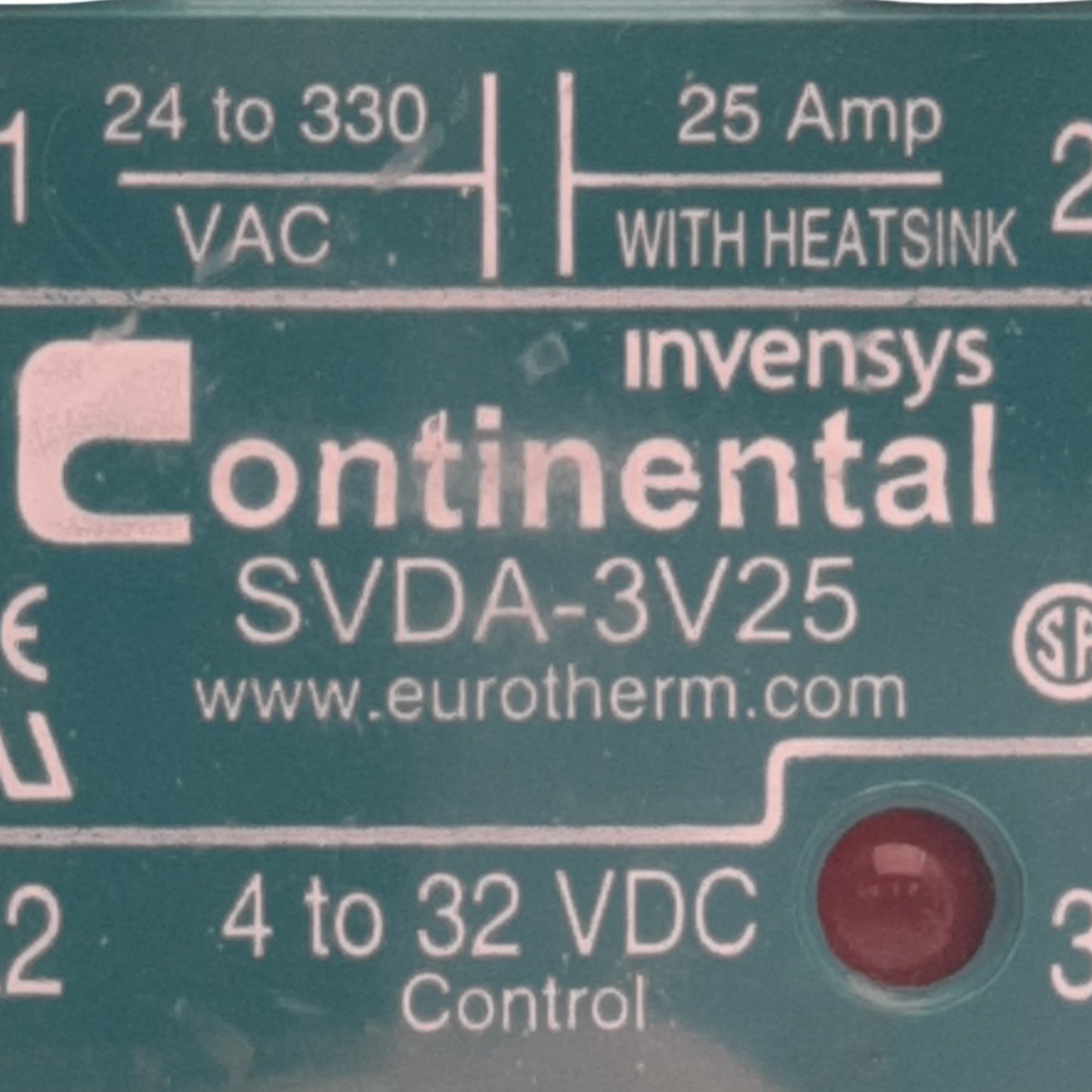 New Continental SVDA-3V25 Solid State Relay 24-330VAC, 25A, 4-32VDC Control