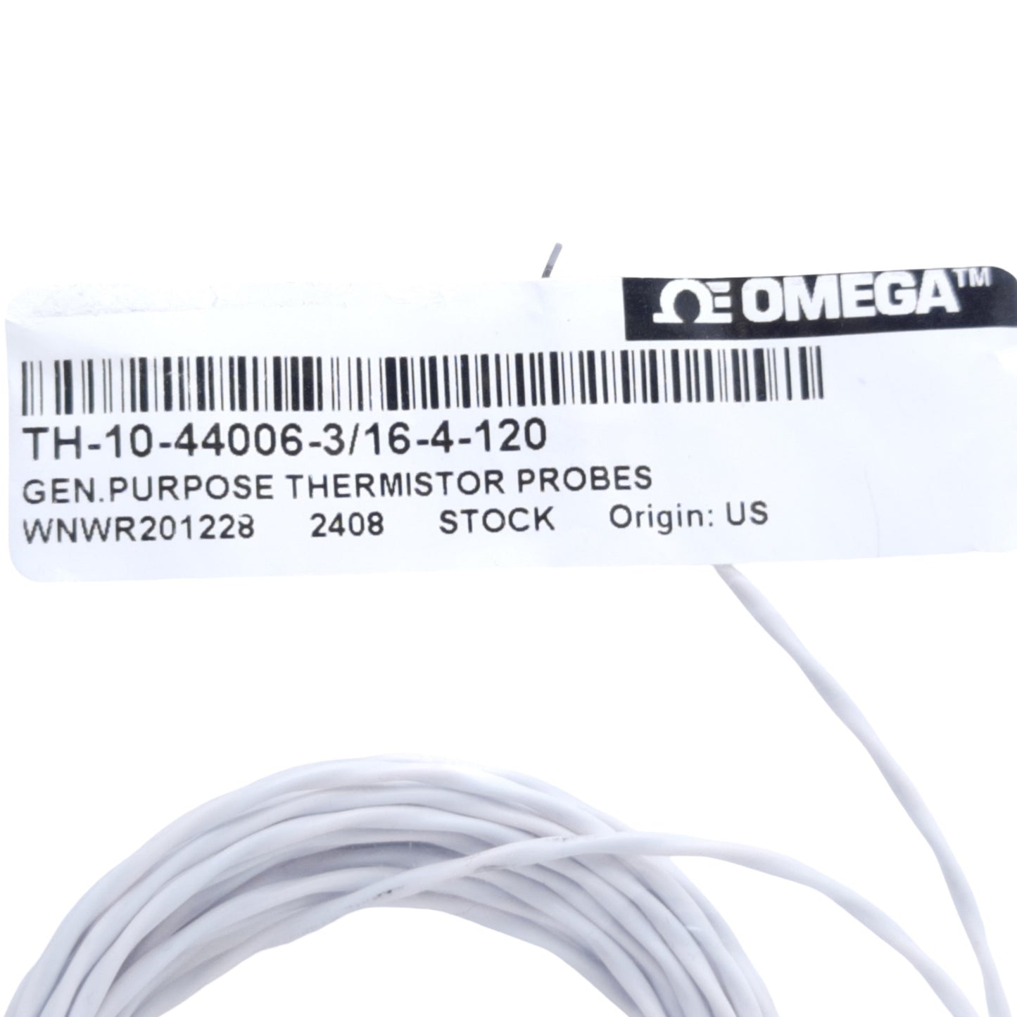 Used Omega TH-10-44006-3-16-4-120 Thermistor Immersion Probe with Lead Wire, 10000Ω