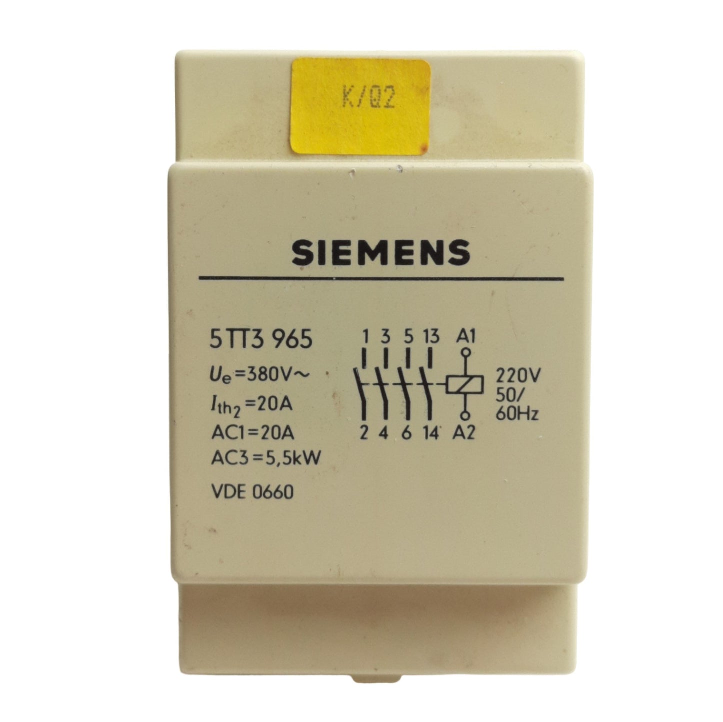 Used Siemens 5TT3 965 Motor Contactor 3-Pole, 380VAC 20A Contact, 220VAC Coil Voltage