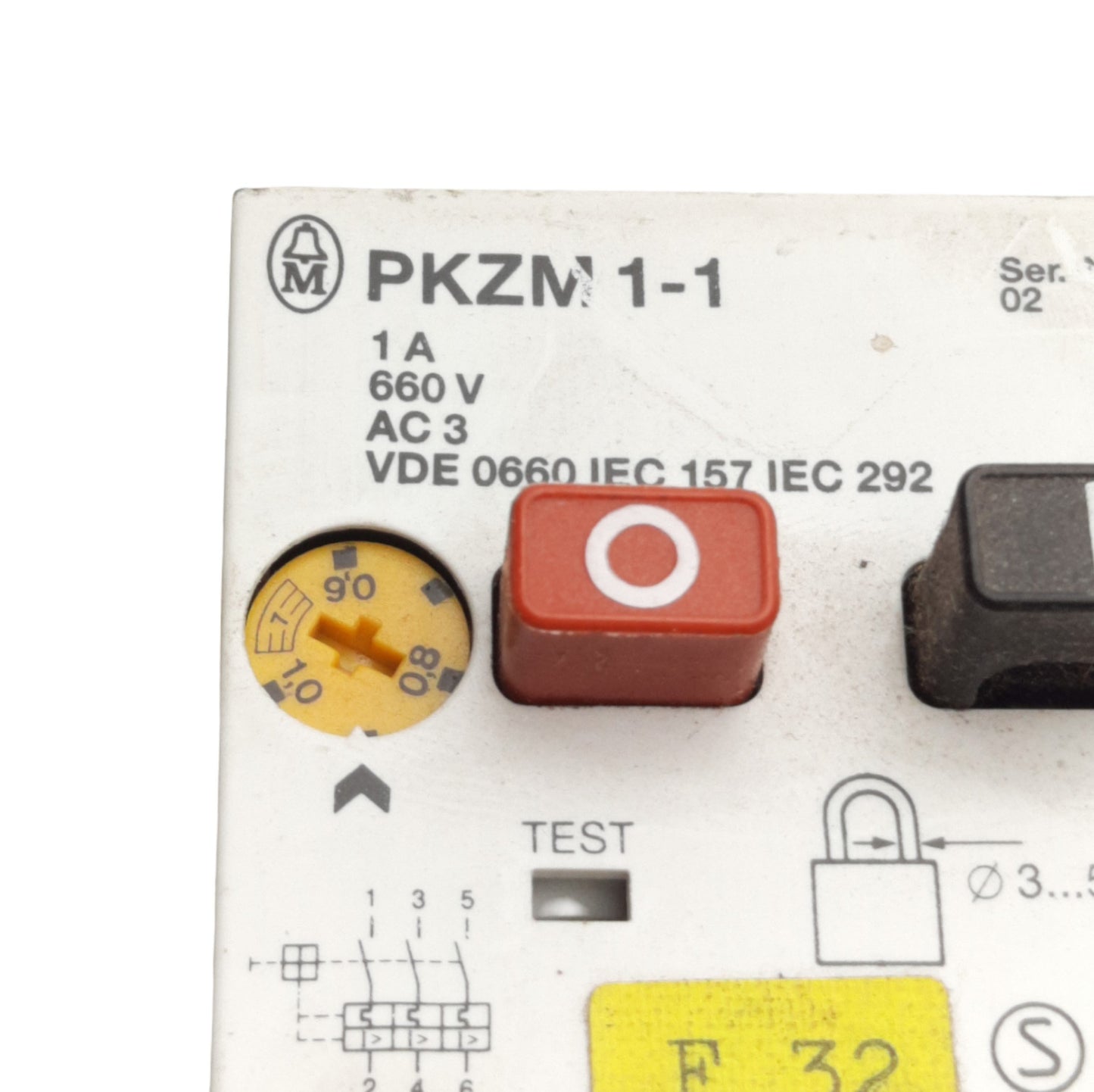 Used Moeller PKZM 1-1 Motor Starter/Breaker, 3-Pole, 1A 660VAC Rating, 1-8A Range