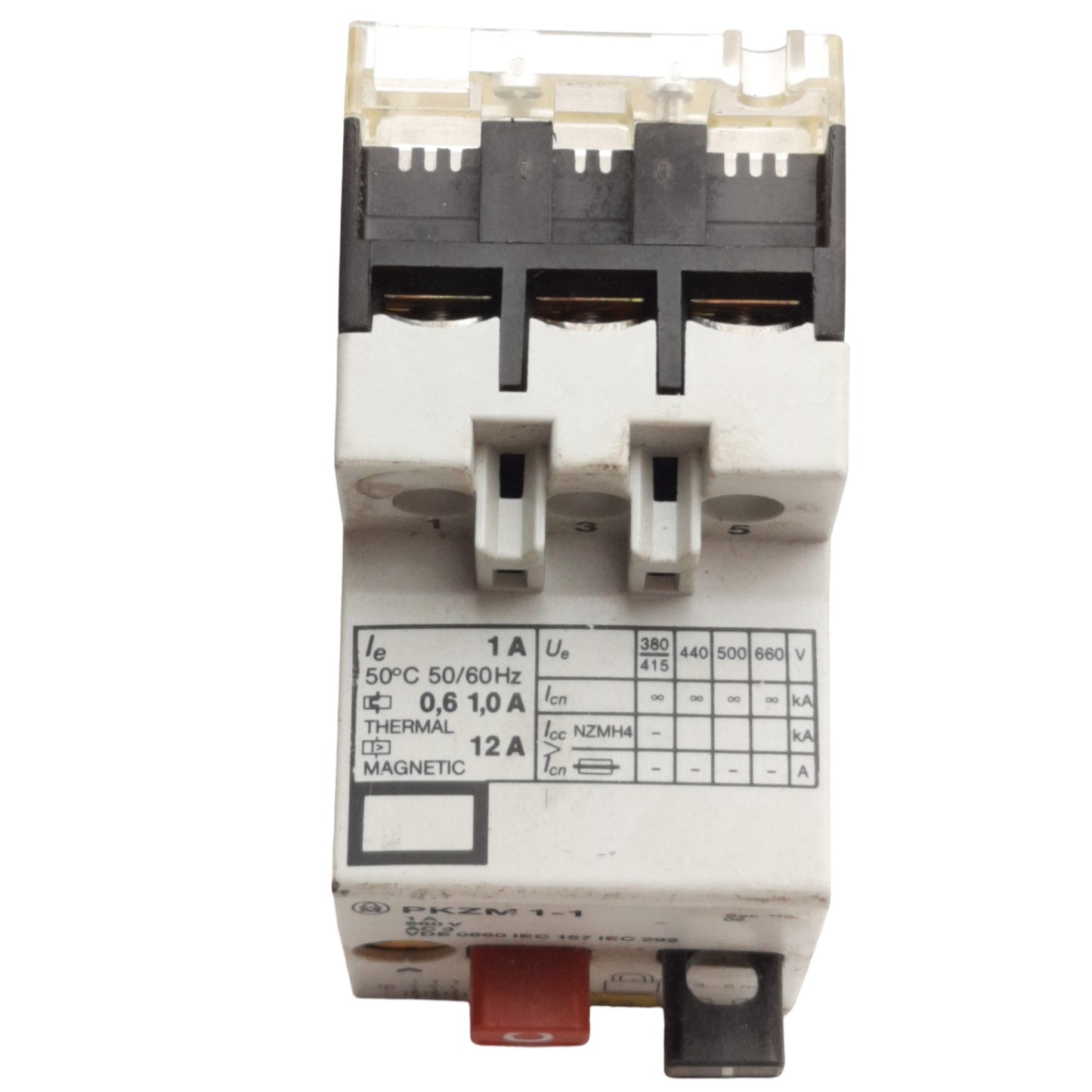Used Moeller PKZM 1-1 Motor Starter/Breaker, 3-Pole, 1A 660VAC Rating, 1-8A Range