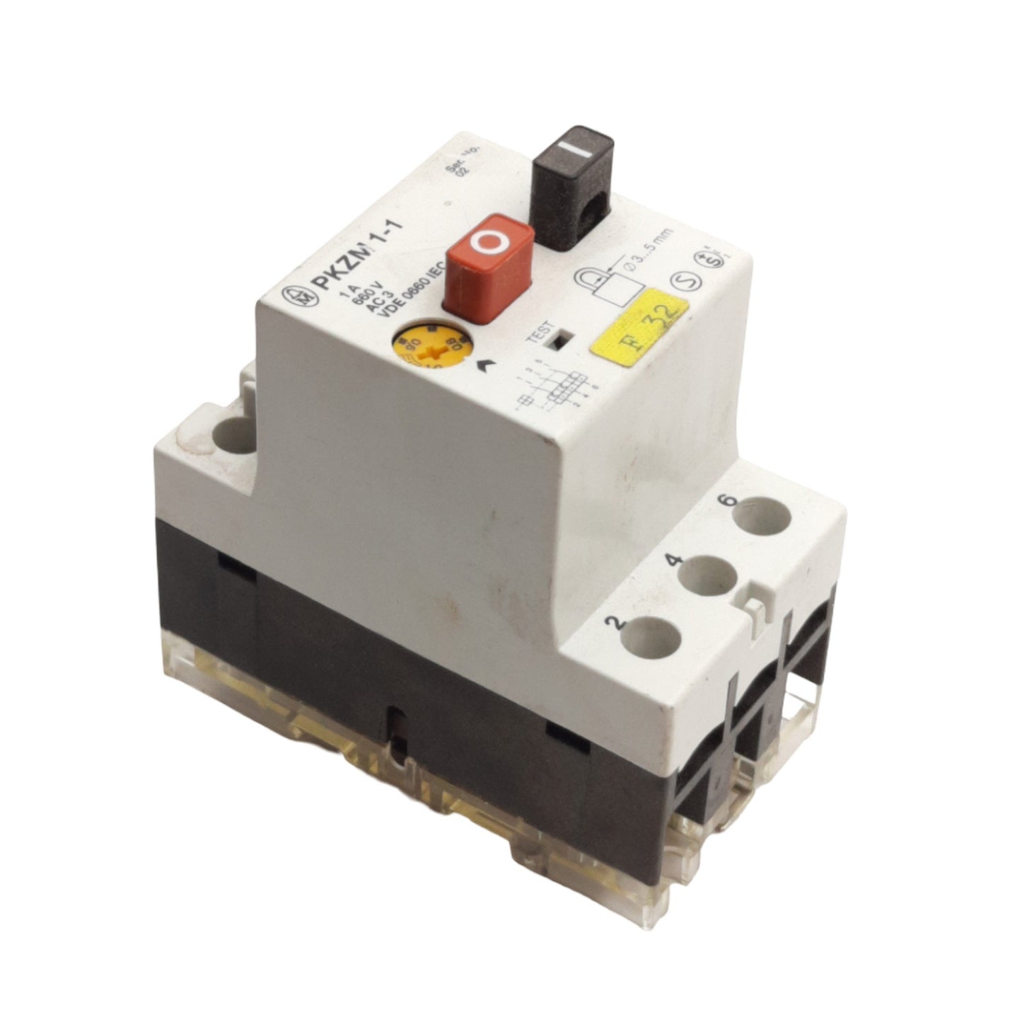 Used Moeller PKZM 1-1 Motor Starter/Breaker, 3-Pole, 1A 660VAC Rating, 1-8A Range