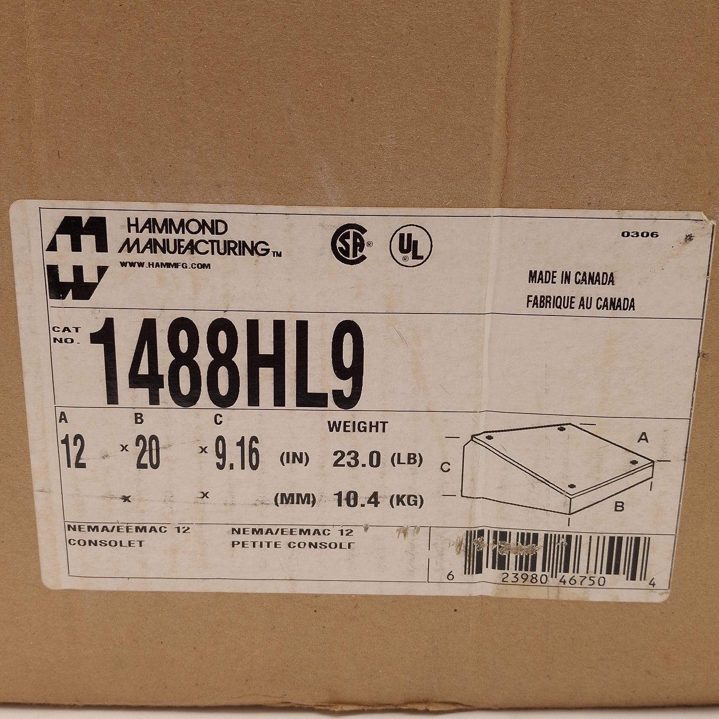 New Hammond Manufacturing 1488HL9 Electrical Enclosure, 12in H x 20in W x 9.16in D