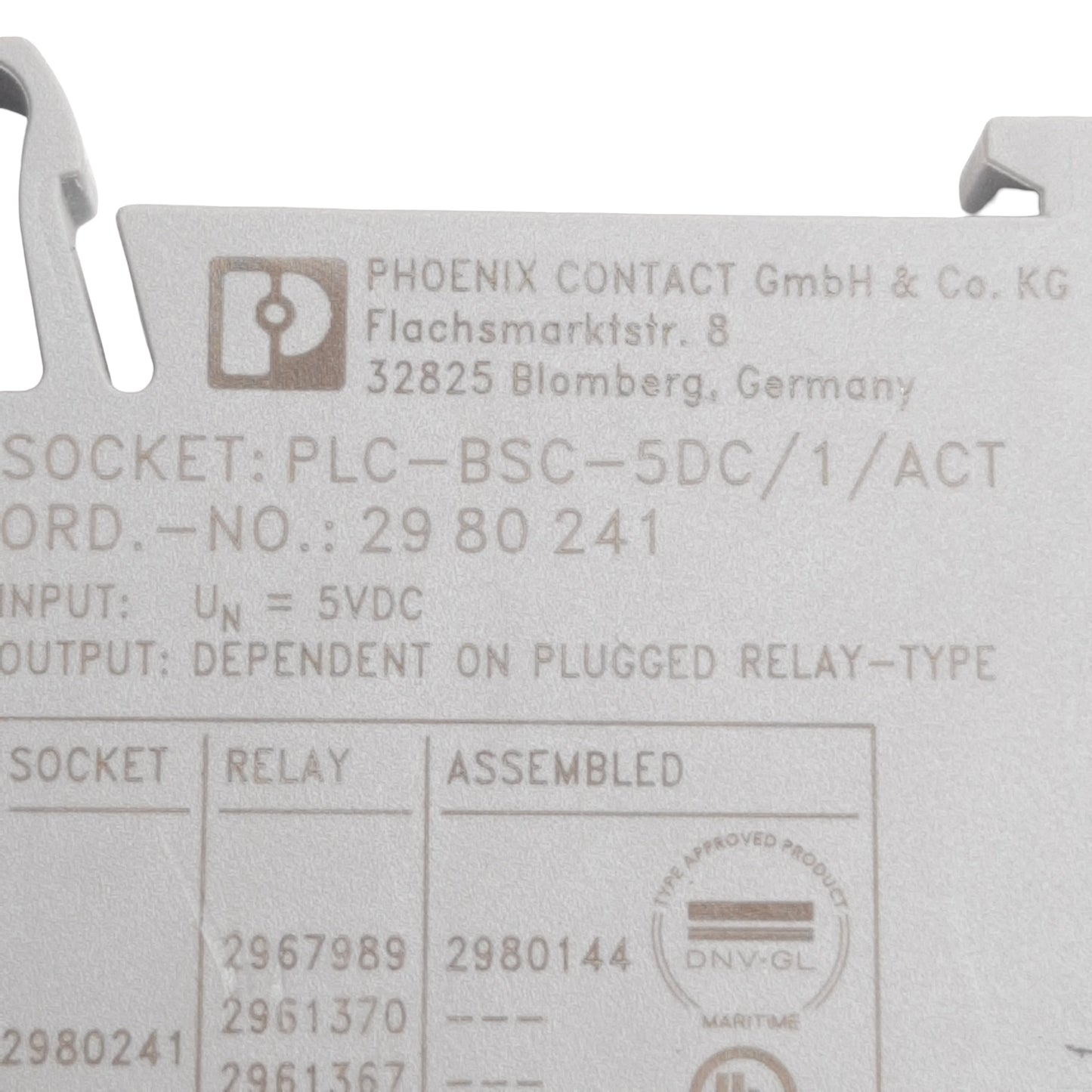 Used Lot of 2 Phoenix Contact PLC-BSC-5DC/1/ACT Relay Base 5VDC 9mA, DIN Rail, 1NO