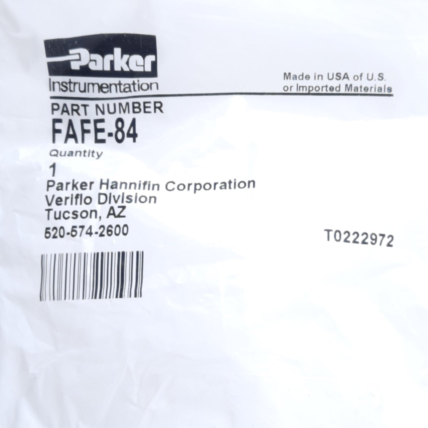New Parker FAFE-84 PFA Fitting Flare Adapter Female Elbow, 1/2" Tube, 1/4" FNPT