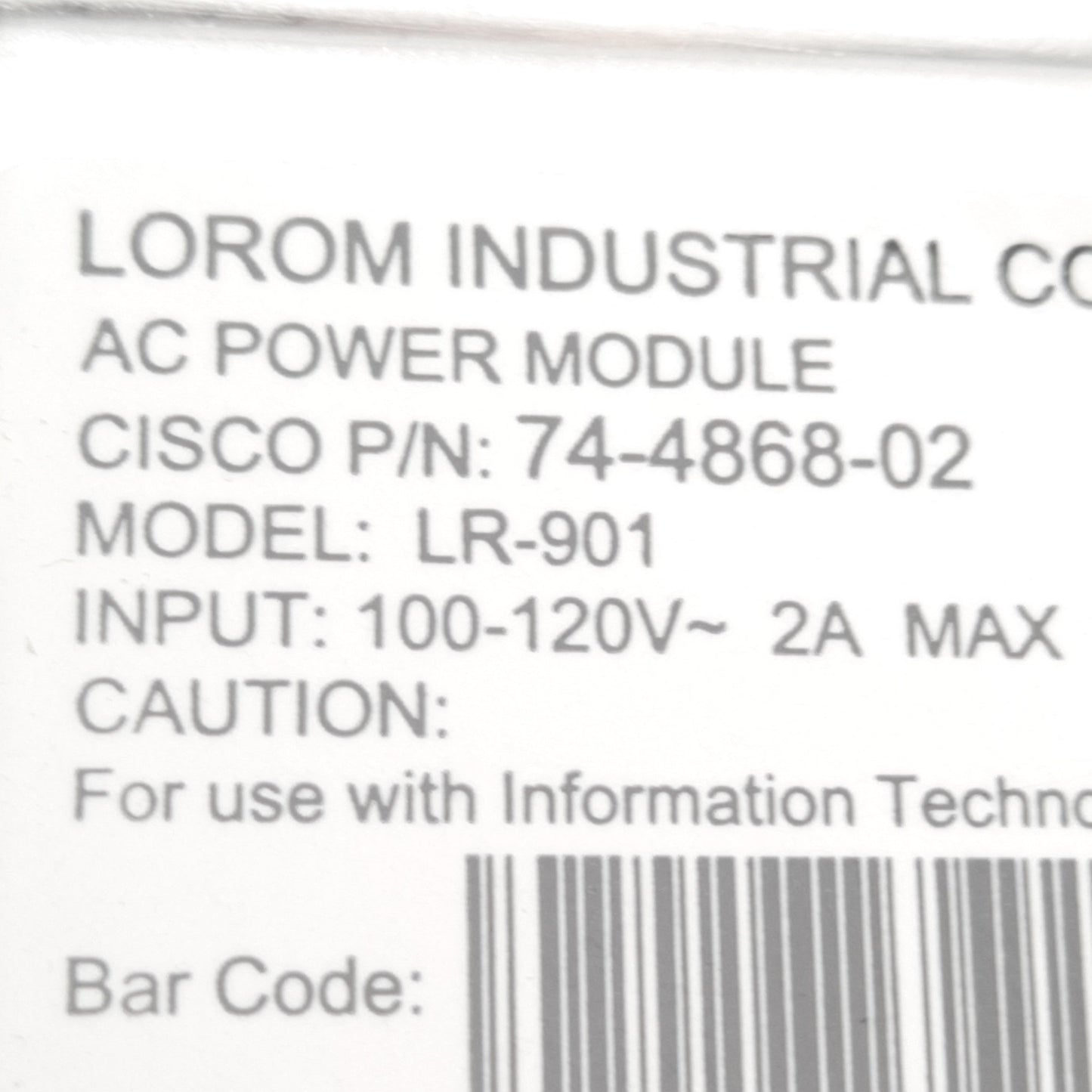 New Lorom Industrial LR-901 AC Power Module 100/120V 2A, 47mm x 52.3mm x 75.8mm