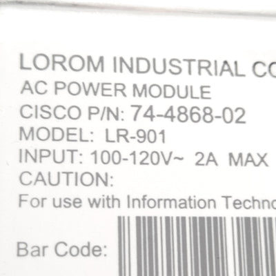 New Lorom Industrial LR-901 AC Power Module 100/120V 2A, 47mm x 52.3mm x 75.8mm