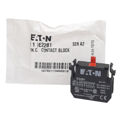 New Eaton E22B1 Pushbutton Contact Block, SPST 1N.C., 6A 110/120VAC, 22.5mm