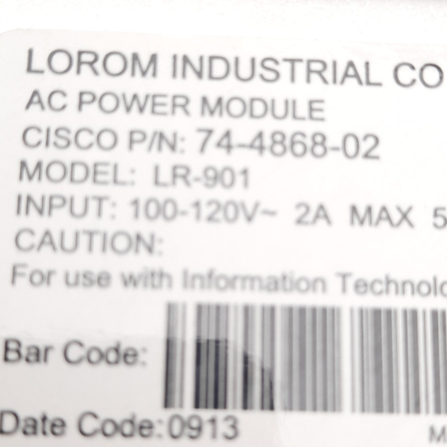Used Lorom Industrial LR-901 AC Power Module 100/120V 2A, 47mm x 52.3mm x 75.8mm