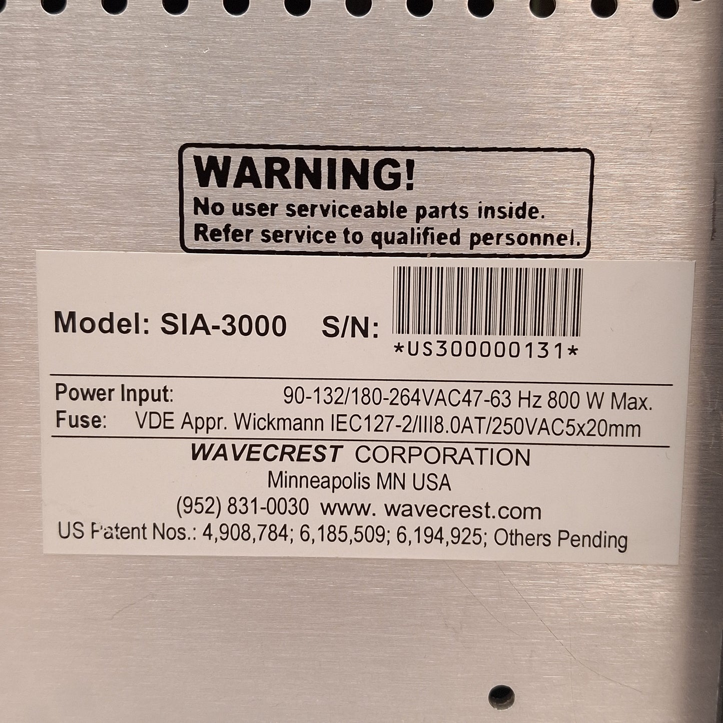 Used Wavecrest SIA-3000 Signal Integrity Analyzer, 2-Channel, 3GHz, 120/240VAC