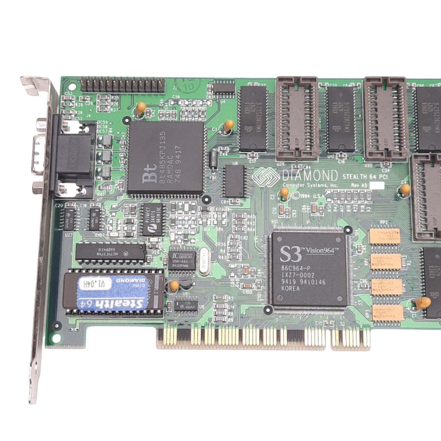 Used Diamond Stealth 64 PCI v1.04H Video Card, S3 Vision964, 4MB VRAM, VGA, PCI