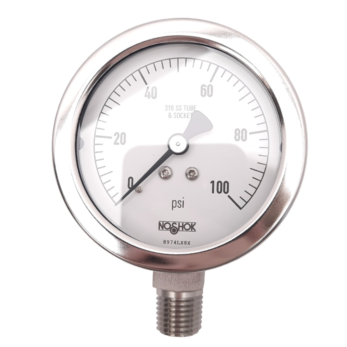 New NOSHOK 25-400-100-psi-1/4 Pressure Gauge, 0-100psi, 1/4in NPT, 2-1/2in Face