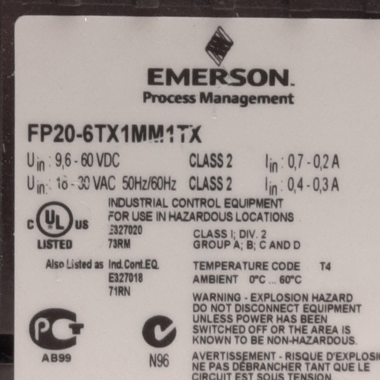 Used Emerson FP20-6TX1MM1TX Delta V Smart Switch, 8-Port Total, 24VDC, RJ45