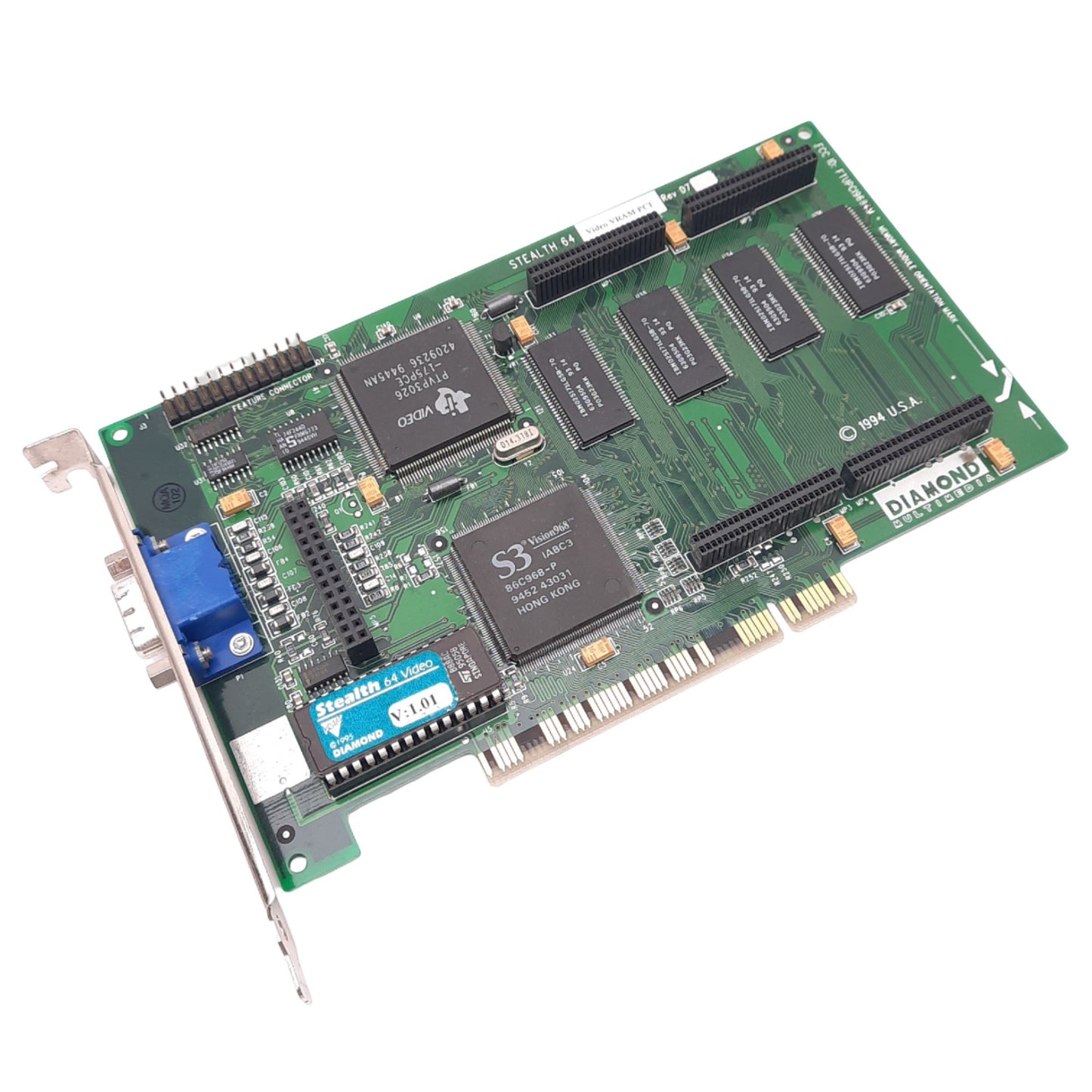 Used Diamond Stealth 64 PCI v1.01 Rev D7 Video Card, S3 Vision968, 2MB VRAM, VGA, PCI