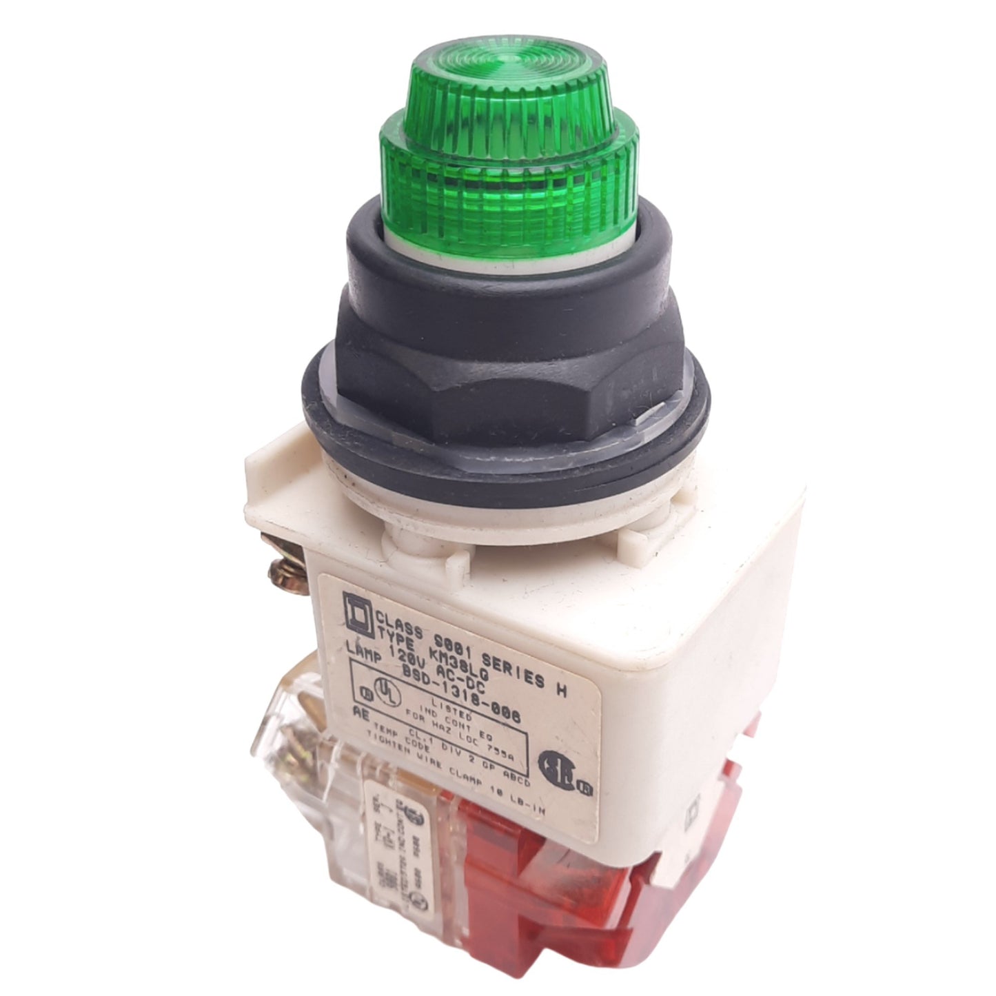 Used Square D 9001KM38LG Illuminated Pushbutton, ø30mm, 1NC 1NO + 1NC, 600V 10A Max