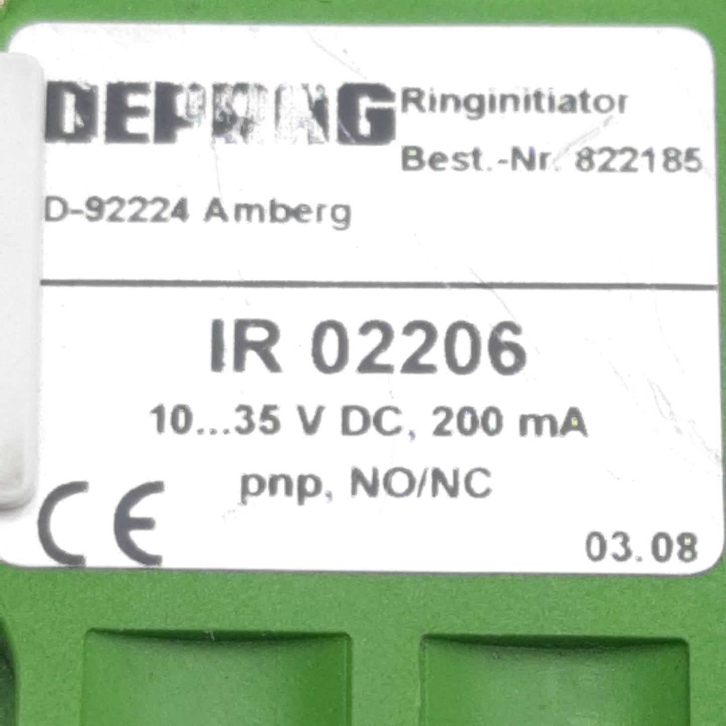 Used Deprag IR 02206 Ringinitiator Proximity Sensor PNP NO/NC, 200mA 10-35VDC, 4P M12