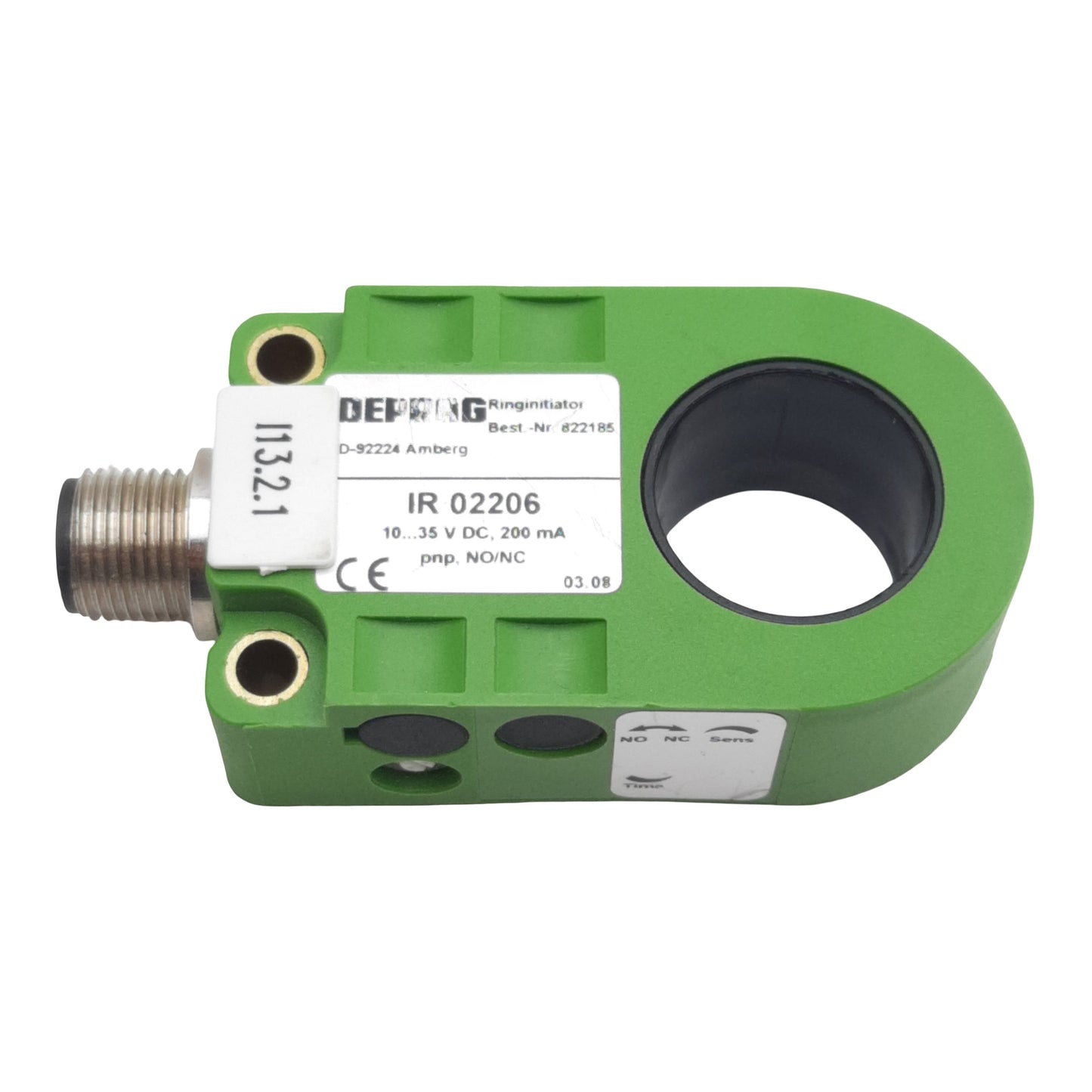 Used Deprag IR 02206 Ringinitiator Proximity Sensor PNP NO/NC, 200mA 10-35VDC, 4P M12