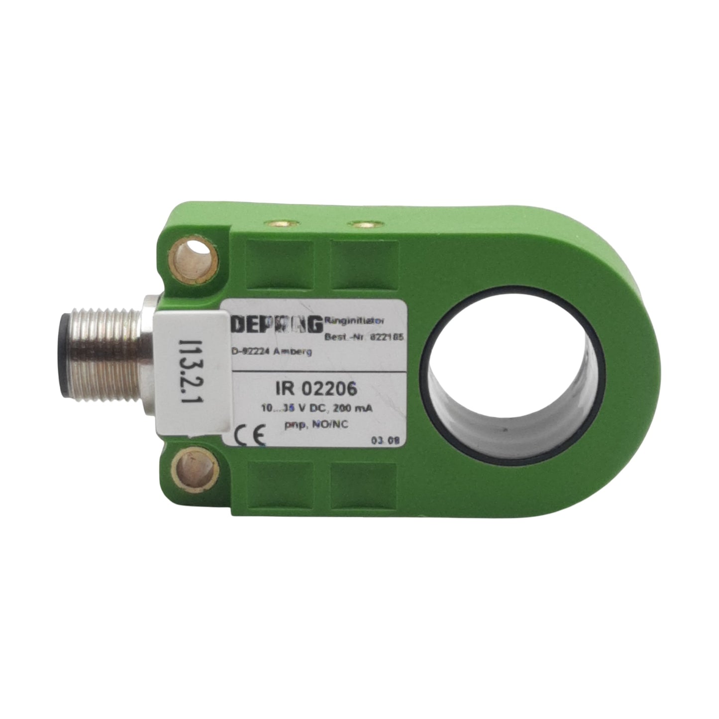 Used Deprag IR 02206 Ringinitiator Proximity Sensor PNP NO/NC, 200mA 10-35VDC, 4P M12