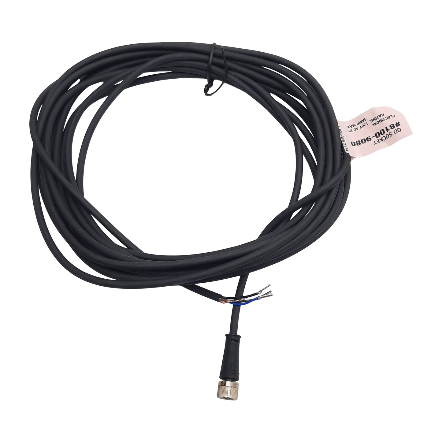 New Tolomatic 8100-9080 Cordset, 3-Pin M8 Female to Flying Leads, 3A 120VAC/VDC, 5m