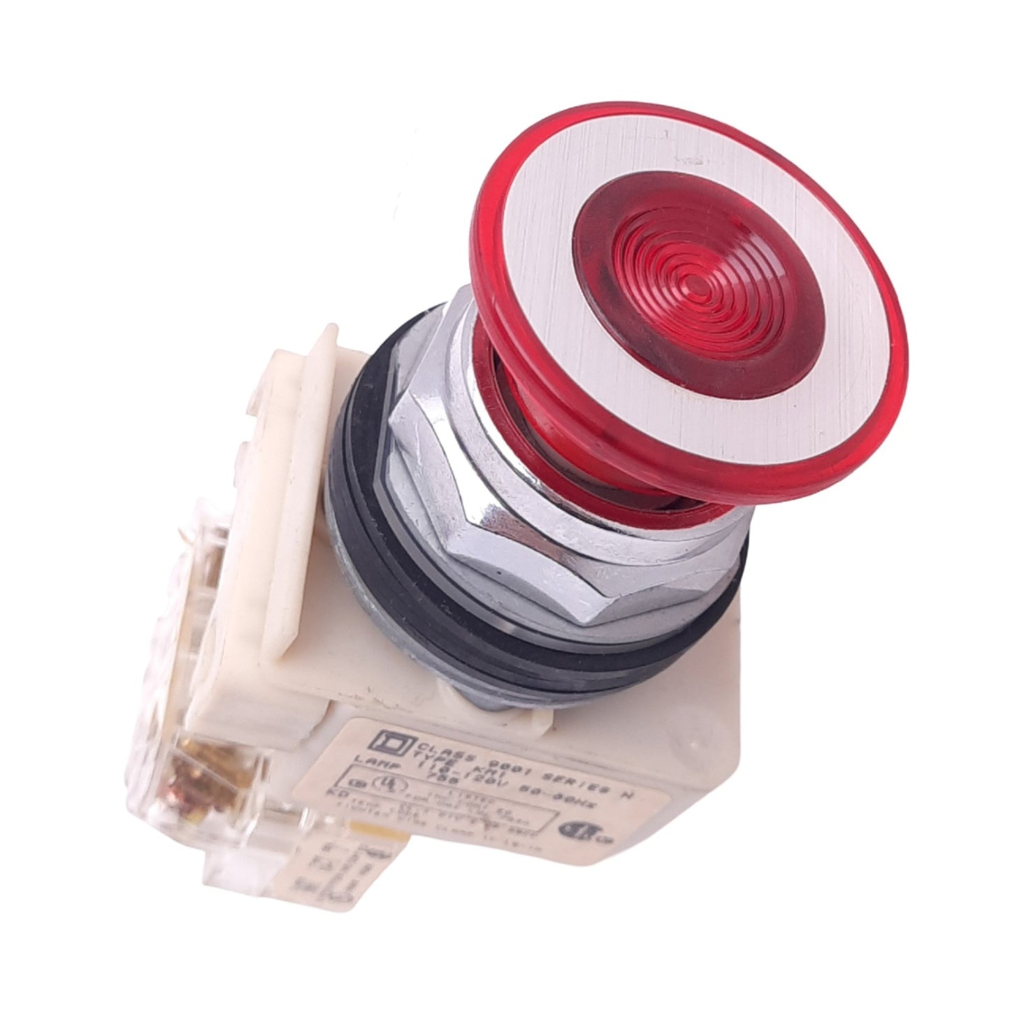 Used Square D 9001KM1 Illuminated Push/Pull E-Stop Button, ø30mm, 1NC 1NO, 600V 10A