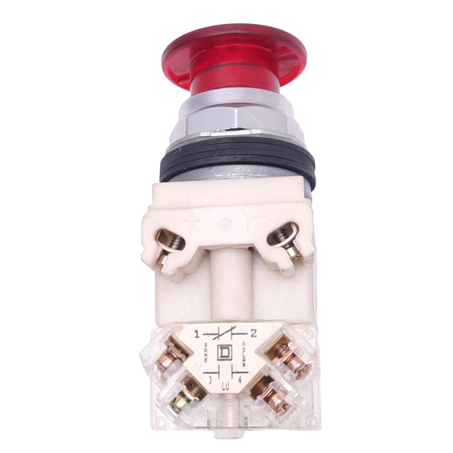 Used Square D 9001KM1 Illuminated Push/Pull E-Stop Button, ø30mm, 1NC 1NO, 600V 10A